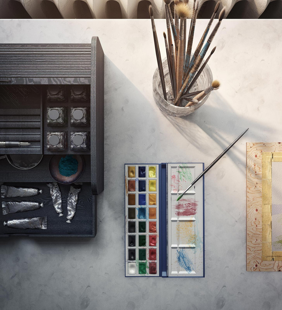 Artist's studio still life