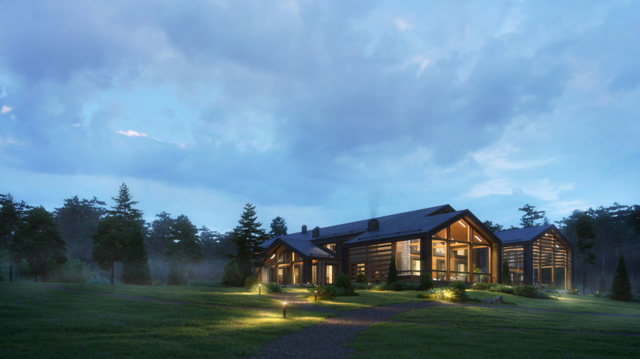 House in a pine forest