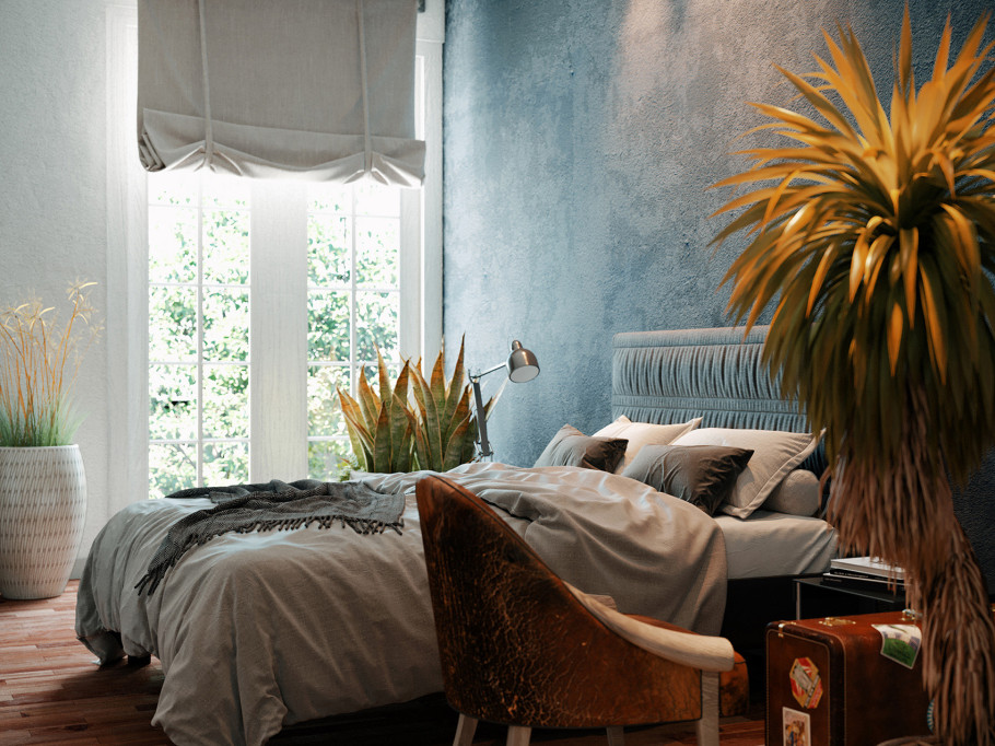 Blue Wall Bedroom